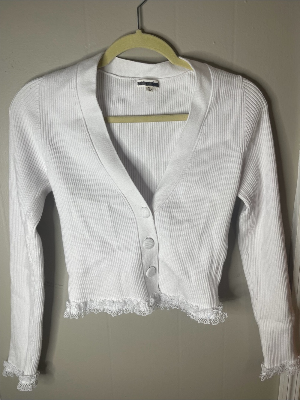For Love & Lemons Nina Ribbed Cardigan White Medium NWOT